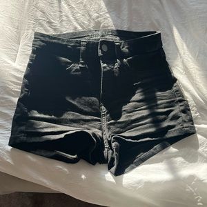 Mid rise black denim shorts
